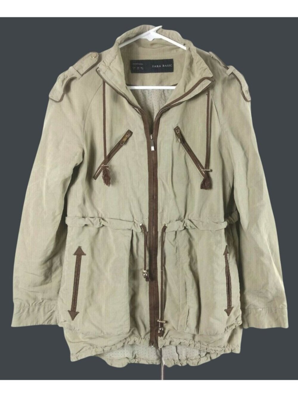 Zara Basic Utility Safari Field Jacket Womens XS Khaki Brown Travel Casual Fall